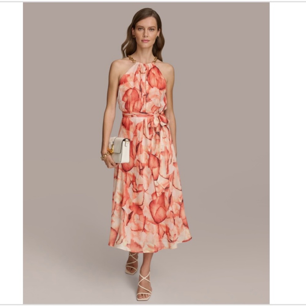 Donna Karan Halter A-Line Floral Midi Dress